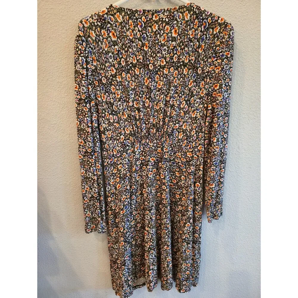 Boden Woman's Floral Cottagecore Jersey Tea Dress V-Neck Long-Sleeve Size 10